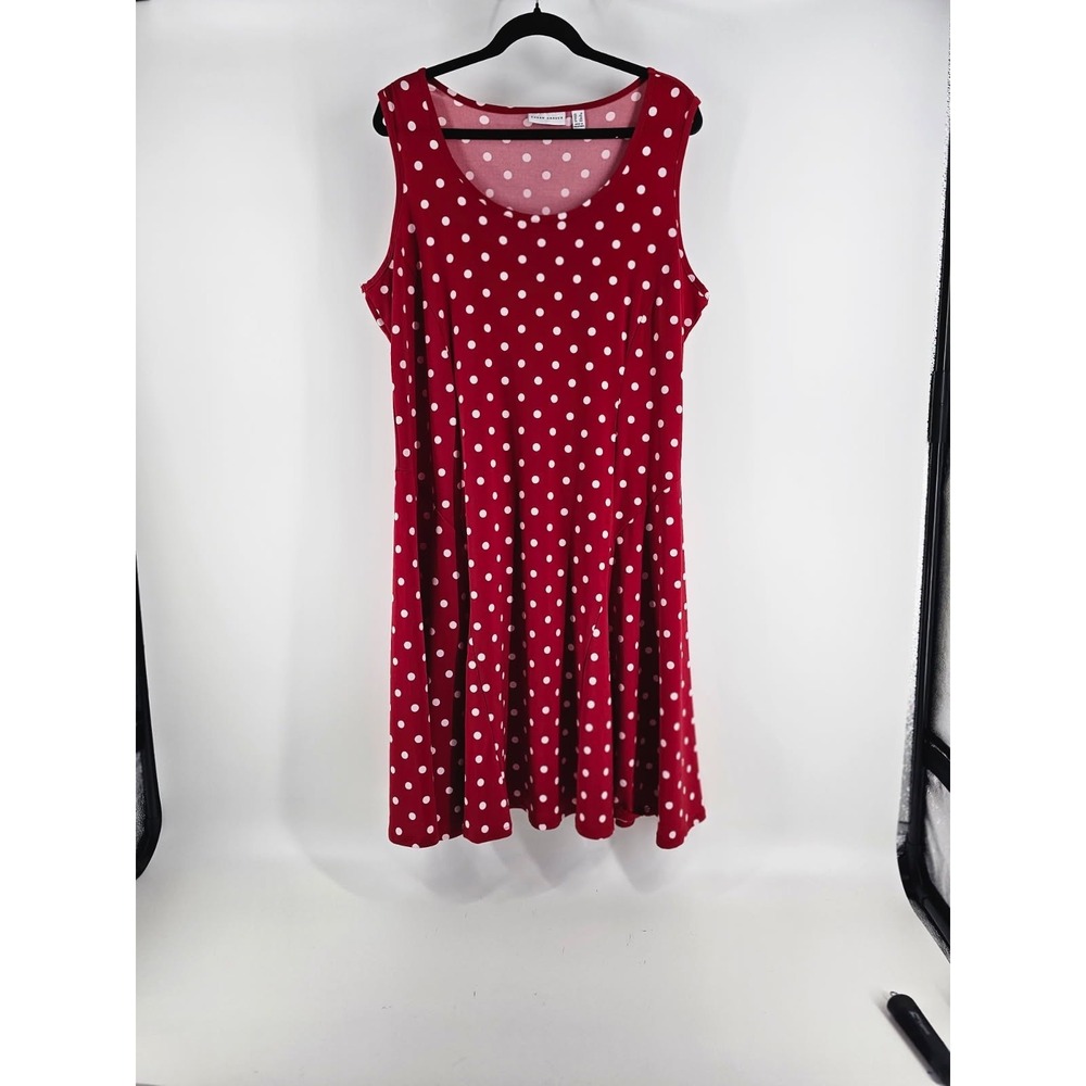 Susan Graver Woman Plus Size 1X Fit & Flare Dress Red  White Polka Dot